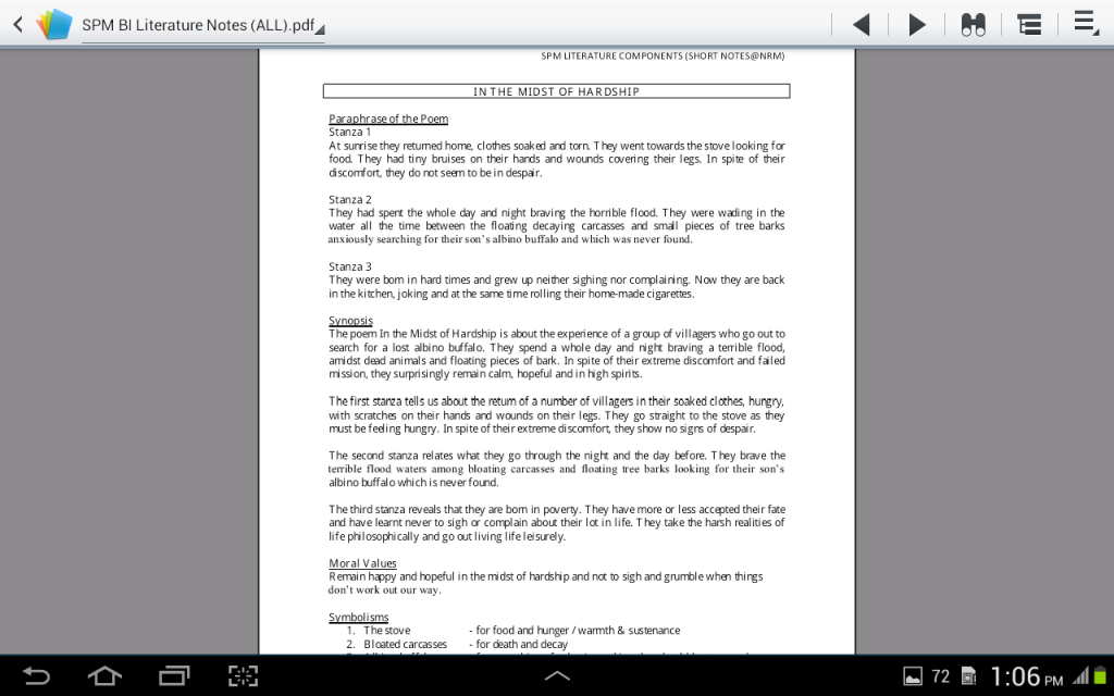 English Literature Notes in my tablet
